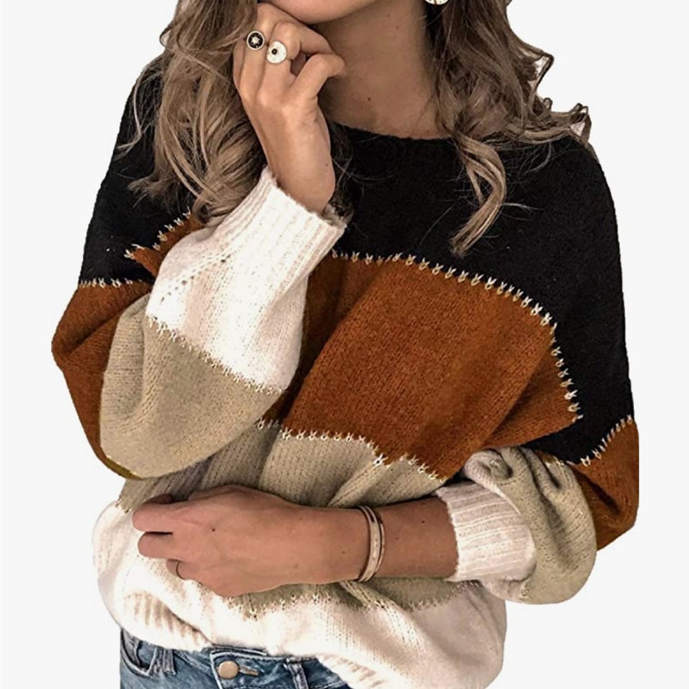 Amazon women’s casual comfy sweater size: S color: black, brown and white